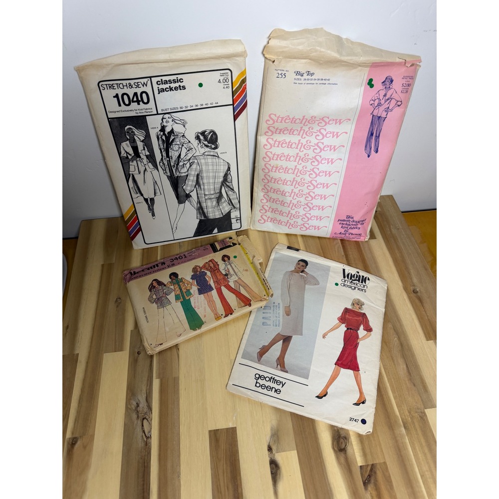 Vintage 70s 80s Vogue McCalls Stretch Sew Patterns Lot Geoffrey Beene Retro